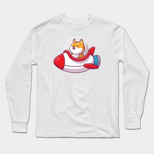 Cute Shiba Inu Riding Rocket Long Sleeve T-Shirt